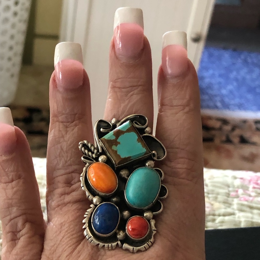 Sterling silver and multi stone ring. Size 10.